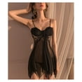 thumbnail image 4 of Conjunto de lencería para mujer con cierre frontal, cuello en V, correa de espagueti, malla transparente con ribete de encaje, camisón sin espalda, ropa de dormir, 4 of 8