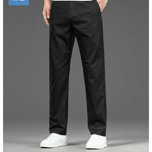 Puntoco Pantalones casuales largos para hombre Pantalones casuales de negocios elásticos de seda de hielo con cremallera recta para hombre