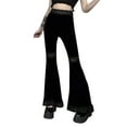 thumbnail image 6 of BOOYOU Women Gothic Black Velvet Flare Pants Sexy Hollow Out Lace Bell Bottom Trousers, 6 of 19