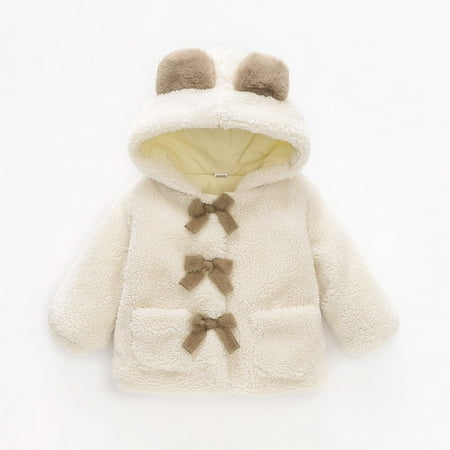 

dmqupv Toddler Girls Thick Woolen Coat Winter Cute Plus Fluffy Hooded Coat Bear Ears Bow Jacket Outwear Boys Raincoat Coat White 18-24 Months