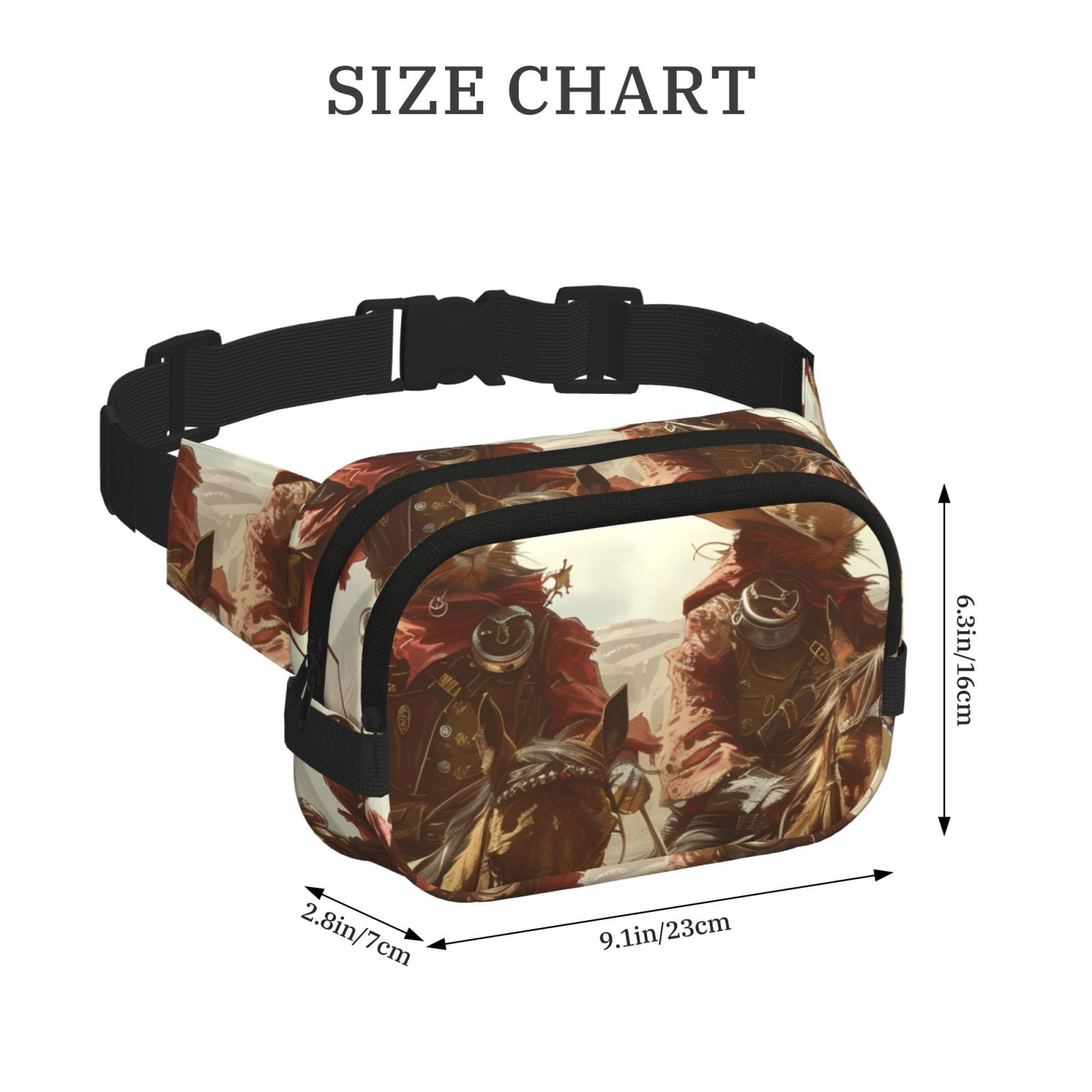 Picia Western Rabbit Cowboy Print Square Double-Layer Waist Bag Mini Adjustable Waist Belt Bag Exercise Running Travel Hiking