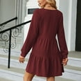 thumbnail image 4 of IROINNID Discount Long Sleeve Dress for Women Mid-Length Fit&Flare Dress New Color V-Neck Splicing Long Sleeve Loose Dress A-Line Skirt,Burgundy, 4 of 6
