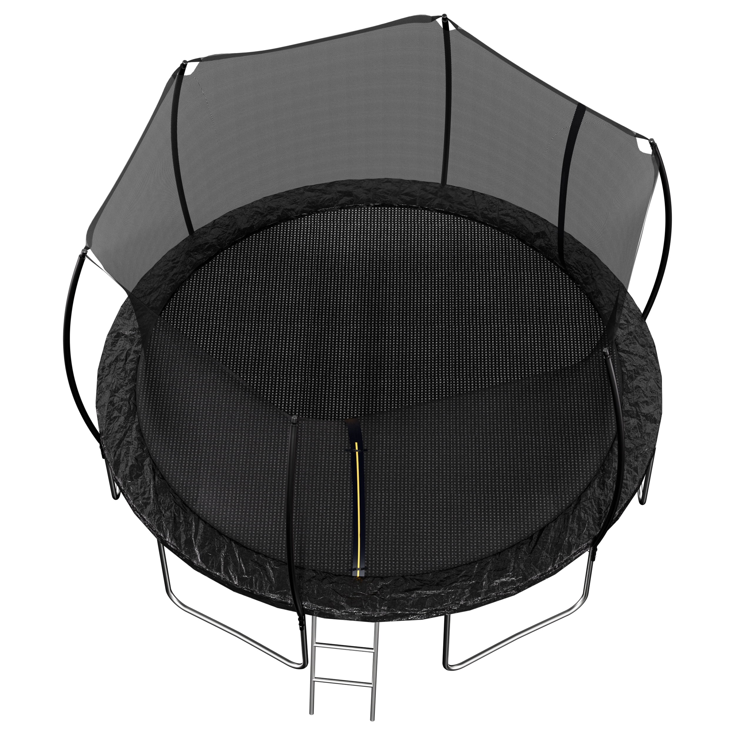 Witaxima 14FT Trampoline with Enclosure Net, Double-Sided Color Pad (Black/Blue), 72 Galvanized Springs, Curved Fence Pole & Ladder for Kids and Adults, Arc-Shaped Design