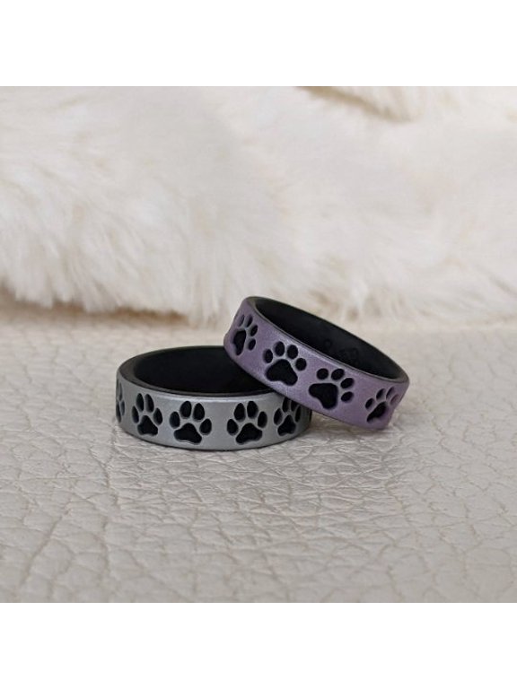 Cat Paw Print Silicone Wedding Ring - Engraved Dual Layer