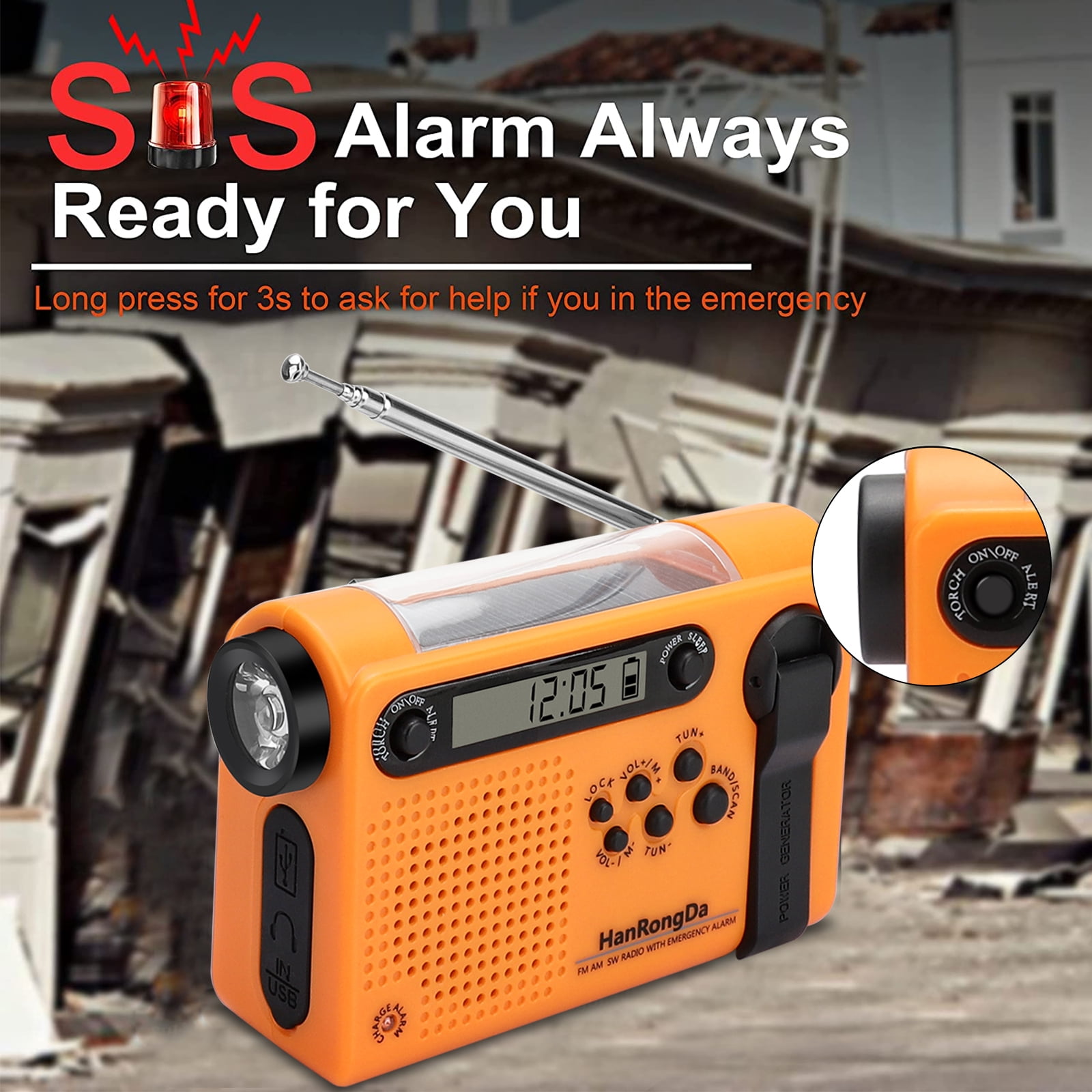 NOAA Weather Radio, Emergency Solar Hand Crank Radio with 2000mAh Power Bank, FM/AM Transistor Radio with SOS Alarm, LED Flashlight, LCD Display, Cell Phone Charger for Camping Hiking Traveling