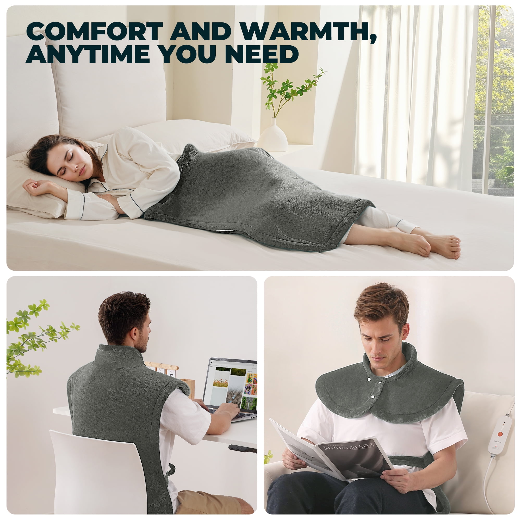 MaxKare Extra Large Flannel Heating Pad with 4 Heat Settings & Auto Shutoff for Full Body Stress Relief, Gray, One Size (24"x40")