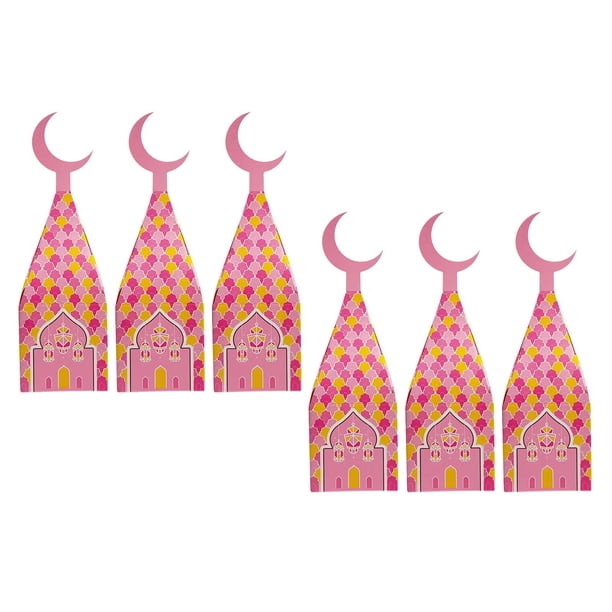 6 Uds Eid Ramadán Caja De Dulces Musulmán Islámico Para Adornos De Fiesta De Ramadán Musulmán Rosa