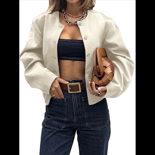 Blazer Corto con Botones para Mujer, Ropa Informal de Negocios para Otoño e Invierno. Albaricoque XL