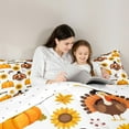 thumbnail image 4 of Castle Fairy Animal Turkey 7 Pieces Bedding Comforter Set for Kids Teens,Thanksgiving Day Pumpkin Full Bedding Set Lightweight,Autumn Flower Sunflower Fitted Sheet Flat Sheet, 4 of 8