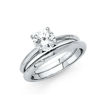 Gemapex Solitaire Cz Engagement Ring Wedding Band Set 14k White