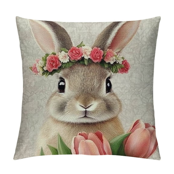 PRATYUS Easter Pillow Covers, Buffalo Plaid Rabbit Tulip Decor Throw Pillows Spring Holiday Farmhouse Pillowcase Bunny Easter Decorative Outdoor Cushion Case for Couch Home Decorations 12x12in