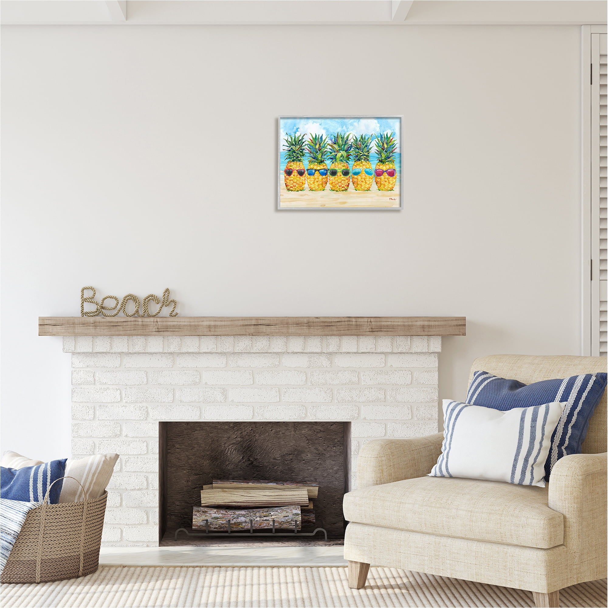 Stupell Industries Pineapples & Sunglasses Food & Beverage Painting Gray Framed Art Print Wall Art, 20 x 16