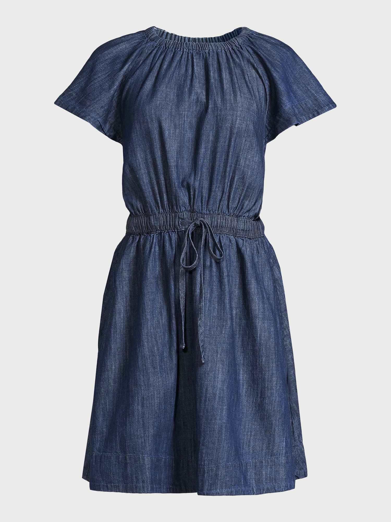 Free Assembly Women's Fit and Flare Denim Mini Dress with Flutter Sleeves,  Sizes XS-XXL - Walmart.com