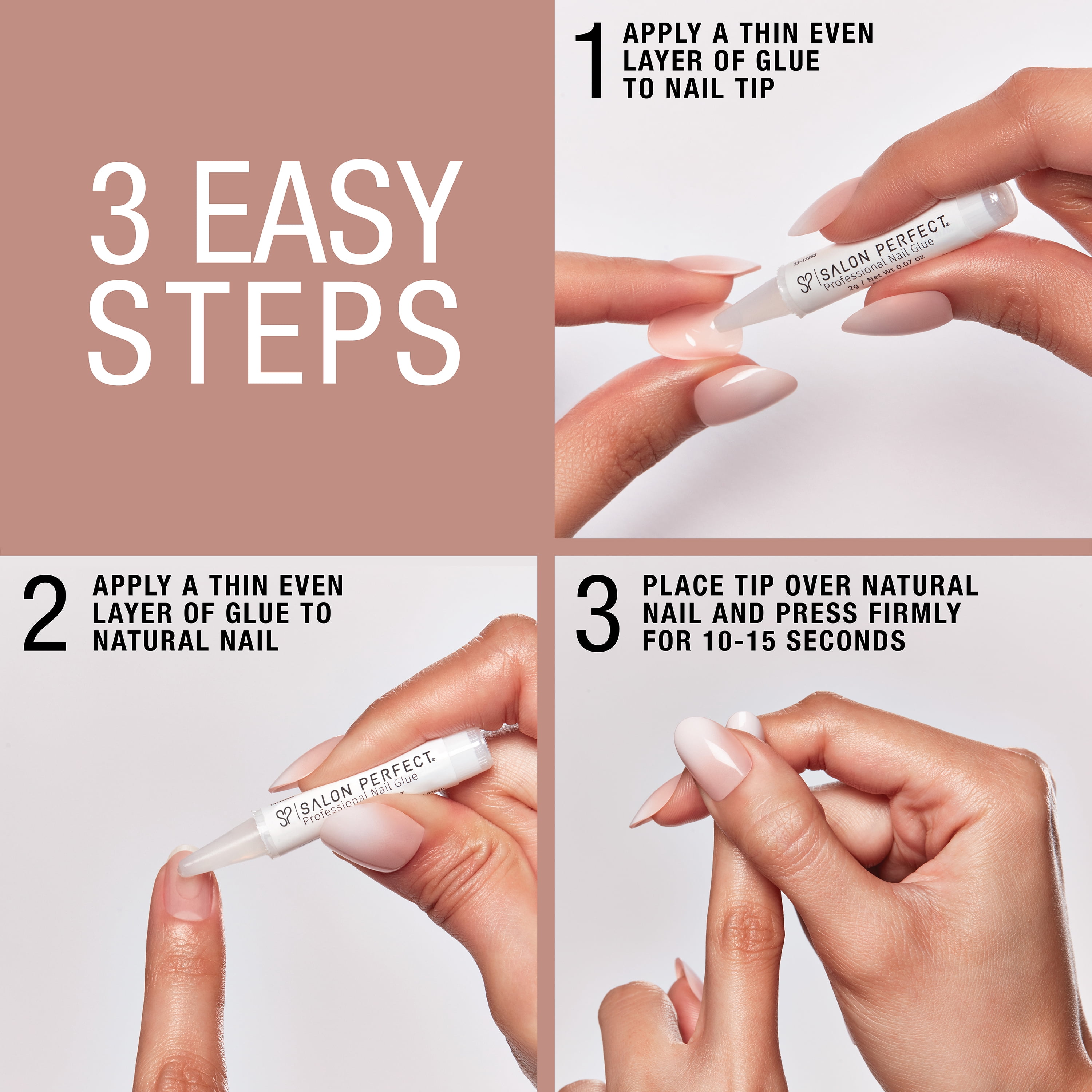 Salon Perfect Artificial Fake Press On Nails, 506 Pearl French, Medium Almond, File, Glue, and Prep Pad Included, 30 Nails