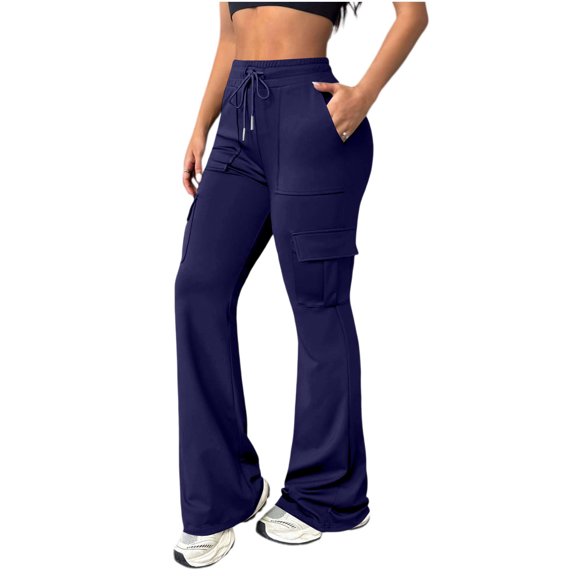 Resicozy Cargo Pants for Women High Waisted Casual Baggy Flare Wide Leg Hiking Pants with Pockets Blue S