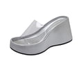 thumbnail image 2 of Women's Sandals,Wedge Sandals,Women's Clear Strap Wedges Platform Sandals Classic Fish Mouth Memory Foam Slip-On Height Increase Slides Sandals Summer Casual Beach Walking Slippers,Silver,6, 2 of 5