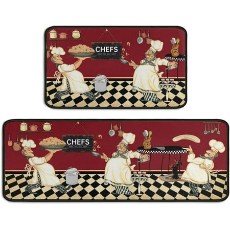 

2 Pieces Fat Chef Kitchen Rugs Set Rustic Farmhouse Chef Kitchen Decor and Accessories Floor Mat Water Absorb Kitchen Rug Chef Decorations 17 x47 +17 x30
