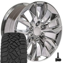 OE Wheels CV32 20 Inch Rims and Tires Fit Silverado 1500 RST Style 6x139.7 20x9 Chrome - Hollander 5916 - TerraMax RT 275/55-20 (Set of 4)