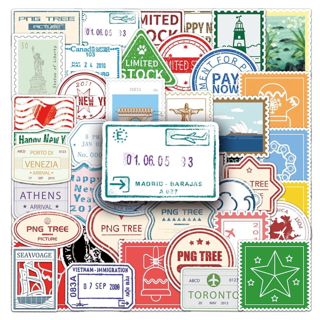 Pegatinas Retro Stamp, 57 unidades, impermeables, para álbum de recortes