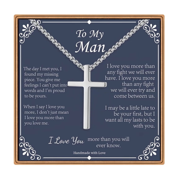 Turandoss Cross Pendant Necklaces Gifts for Men 14K White Gold Plated Dainty Box Chain Trendy Jewelry Birthday Teacher Appreciation Graduation Fathers Day Gifts for Him Her Men Son Dad Boys Girls
