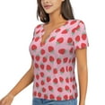 thumbnail image 2 of Wukai Hand Drawn Strawberry Casual V-Neck Graphic Tees for Women: Lightweight and Breathable Summer Tops with Stylish Design-Medium, 2 of 8