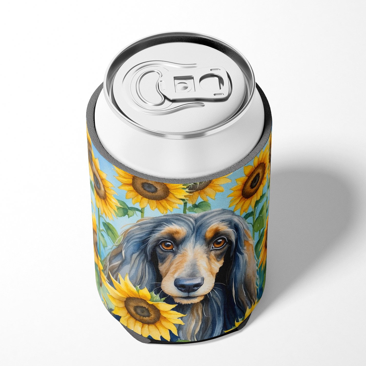 Afghan Hound in Sunflowers Can or Bottle Hugger 3 in x 5 in