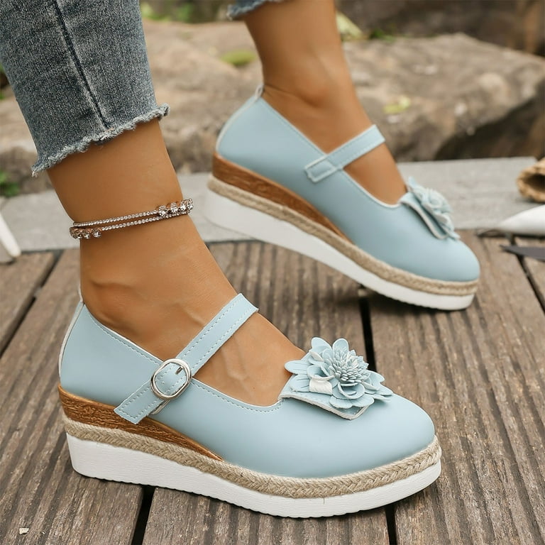 Cute Bright Blue Wedges HaiMao Women's Wedge Shoes Closed Toe Low