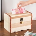 thumbnail image 2 of Baúl de ahorro de madera grande con cierre para monedas de almacenamiento a rayas, 2 of 2