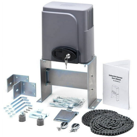 Biltek Automatic Sliding Gate Opener Hardware with 2x Wireless Remotes for Sliding Gates Up to 40ft long and 1400lbs - Driveway Security Gate Door Motor Chain Driven Operator Kit