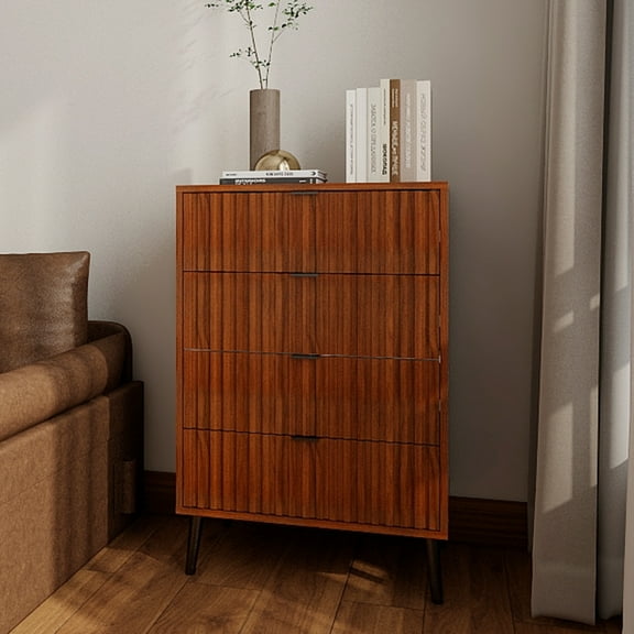 Demi Bonn 4 Drawer Dresser, 35" Modern Chest of Drawers with Deep Drawers, Wide Storage Organizer Cabinet for Living Room, Bedroom, Brown