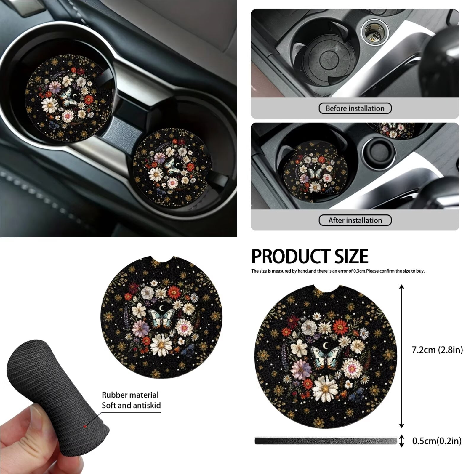 KUIFORTI Butterfly Car Seat Covers Butterfly Accessories for Women Steering Wheel Cover/Seatbelt Shoulder Pads/Keychain/Car Trash Bag/Car Vent Storage Organizer/Coasters/Rear View Mirrow Cover