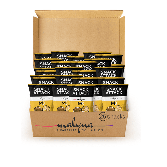 Collation Attak M3- Carrés de Blé Entier et Bananes Déshydratées - Lot de 25 Collations