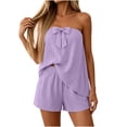 thumbnail image 2 of Womens 2 Piece Matching Outfits Bowknot Strapless Irregular Tube Top Shorts Sets Summer Casual Loungewear (XL, Purple), 2 of 8