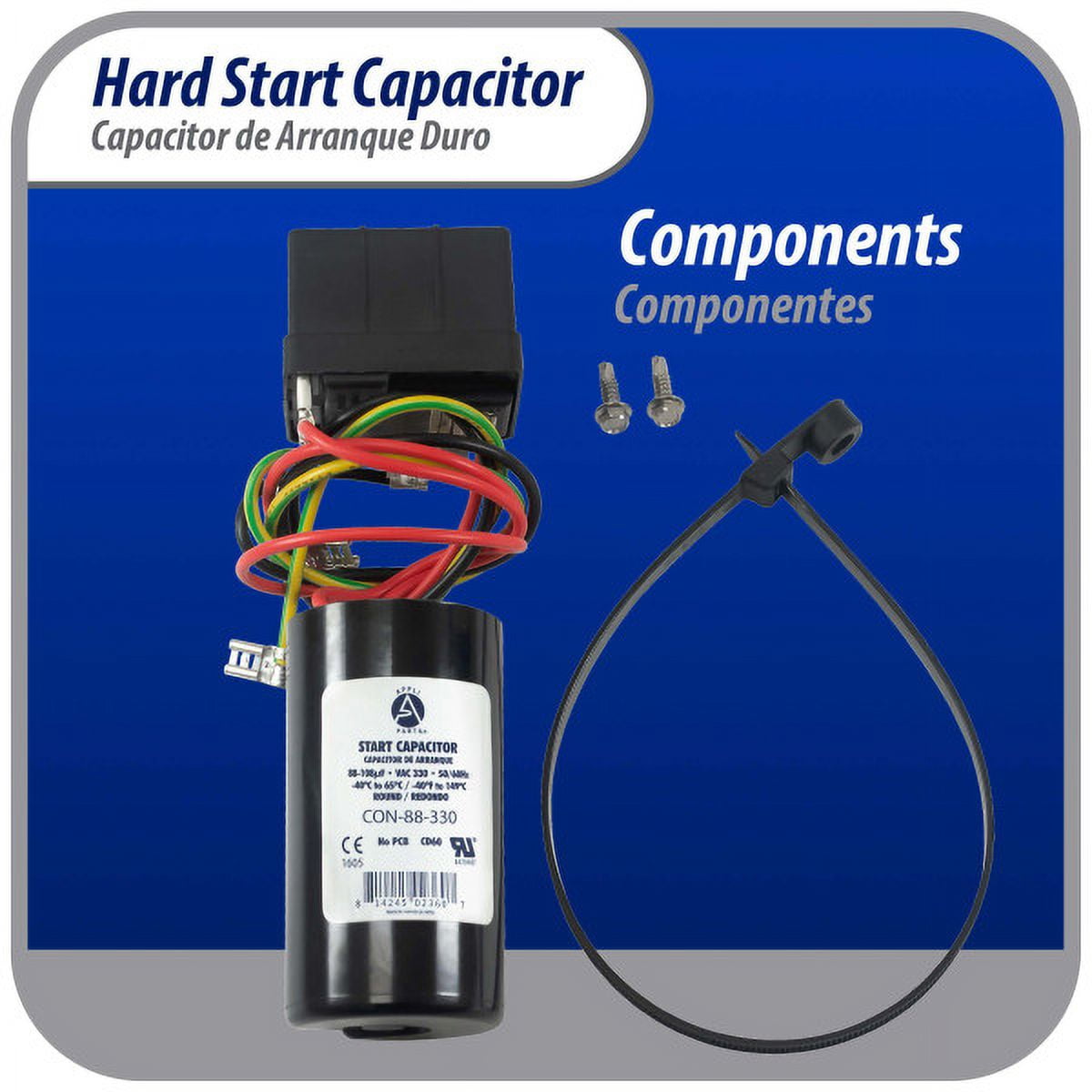 Appli Parts APHS-1 1 to 3 TON Hard Start kit 208-244 V, 1 Ph for air conditioner includes Capacitor 88-108mfd 330V and Potential Relay for Air Conditioner scroll and reciprocating compressors