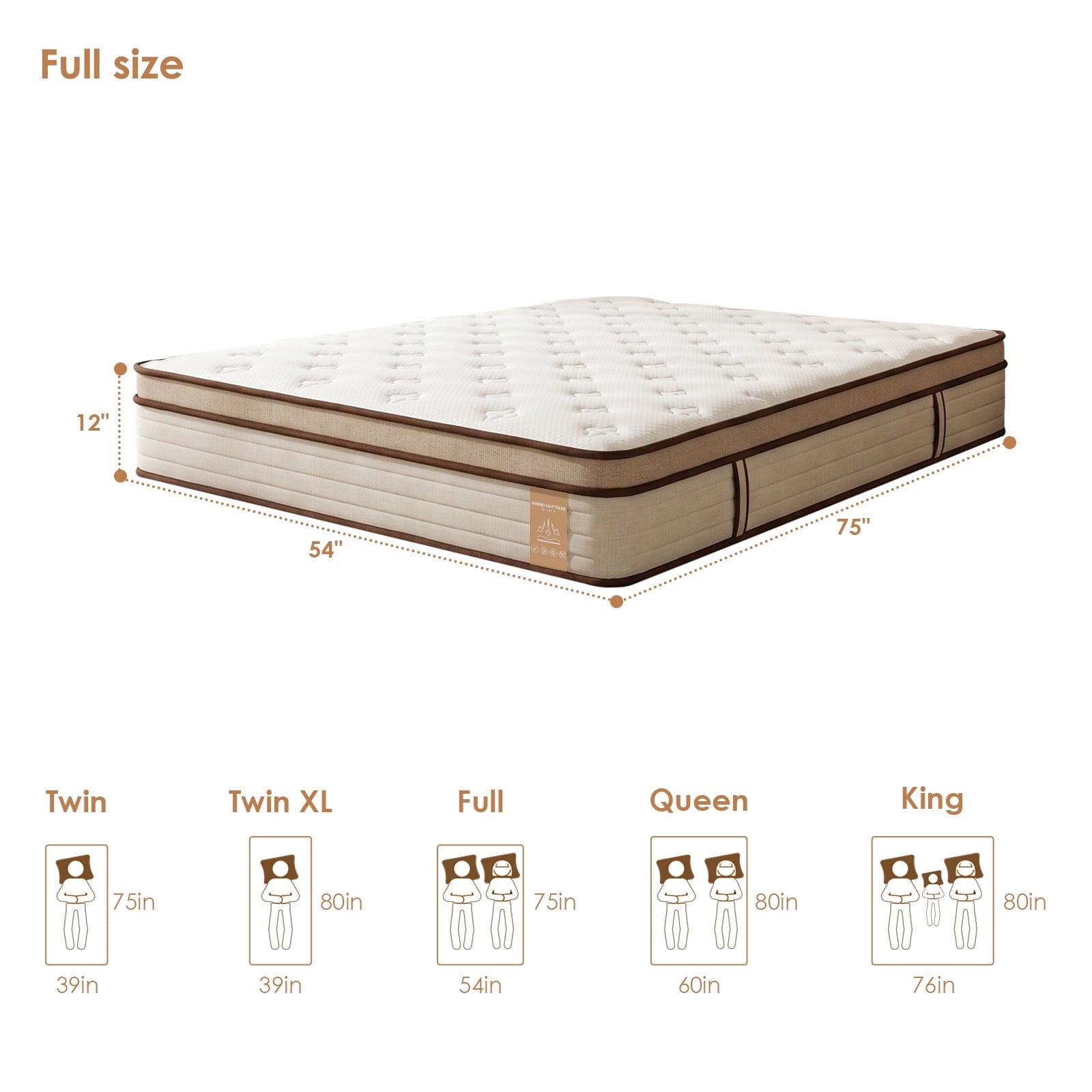 NNSNG Full Size Mattress 12inch, Cooling Breathable Hybrid Mattress with Individually Wrapped Coils, No Sleep Pressure for Side/Back Sleepers, White