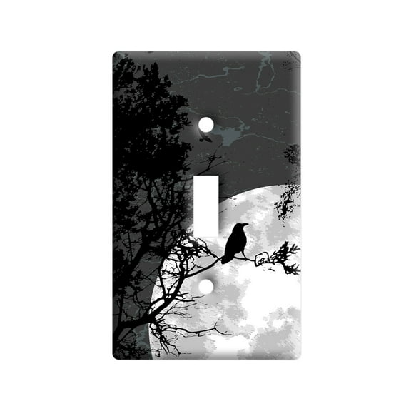 Raven at Night - Black Bird Full Moon Light Switch Plate Cover