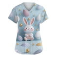 thumbnail image 2 of Stichou Easter Scrub Tops for Women 2026 Bunny Eggs Graphic Cute Short Sleeve Shirts Loose Fit V-Neck Fashion Clothes with Pockets Light Blue 3XL, 2 of 4