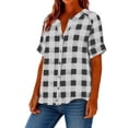 thumbnail image 2 of Womens Plaid Shirts Plus Size Retro Short Sleeve V Neck Button Down Blouse Casual Womens Summer Tops S-5XL, 2 of 7