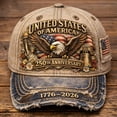 thumbnail image 2 of 250th Anniversary USA Hat 1776-2026, Vintage Washed Patriotic Baseball Cap with Bald Eagle & Statue of Liberty, Trendy Distressed Style USA Flag Trucker Hat for Men Women, 2 of 9