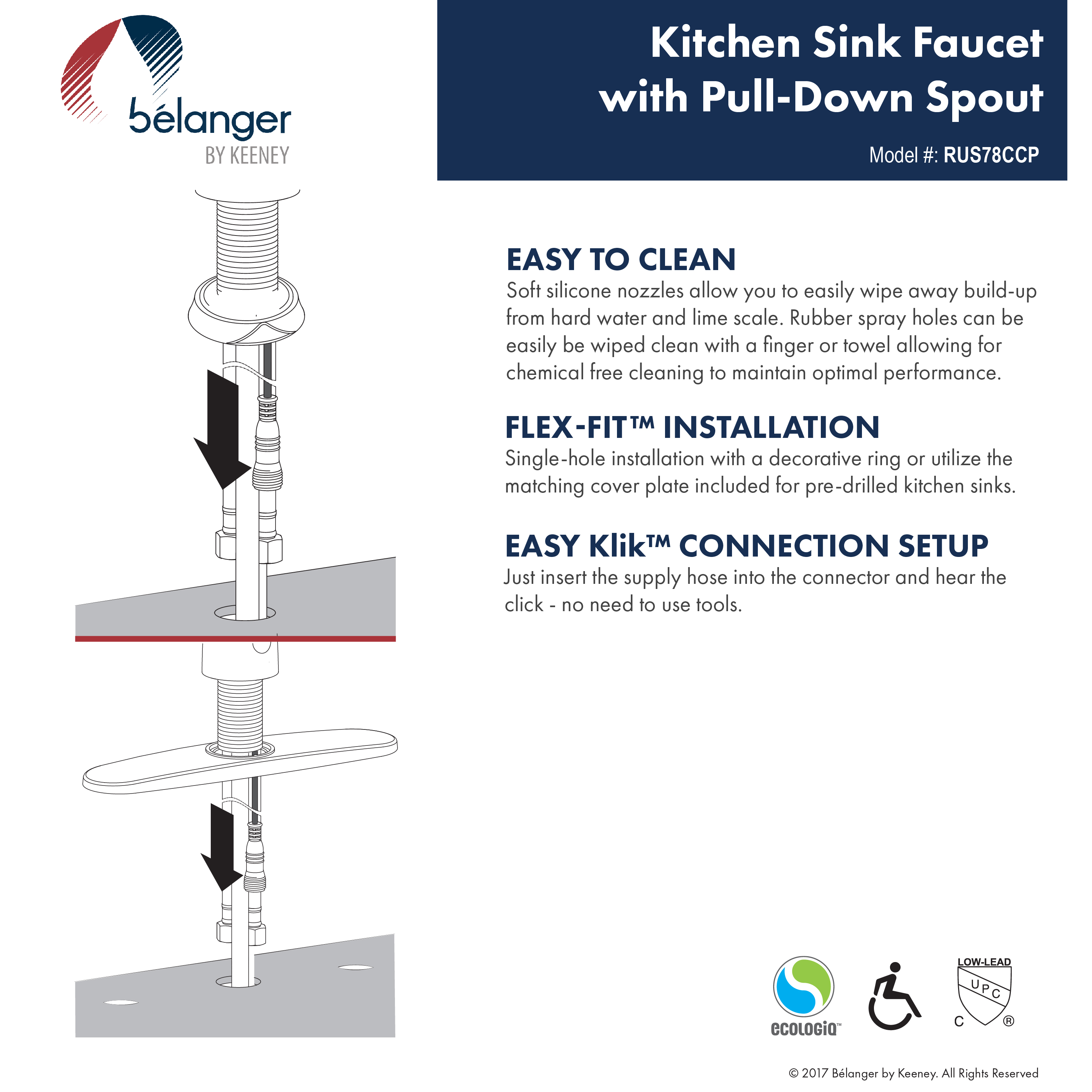 Belanger RUS78CCP Single Handle Pull-Down Kitchen Faucet, Polished Chrome