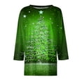 thumbnail image 4 of WTOBBY Women's Casual Round Neck 3/4 Sleeve Loose Printed T-Shirt with Christmas Theme, Women's Holiday Season Top for Daily Wear, Comfortable Fashion Blouse,Green M, 4 of 6