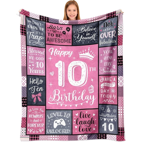 LHSHID 10 Year Old Girl Birthday Gifts Birthday Gifts for 10 Year Old Girls 10th Birthday Gifts for Girls Birthday Presents for 10 Yr Girls Double Digits Birthday Blanket 30"x40"
