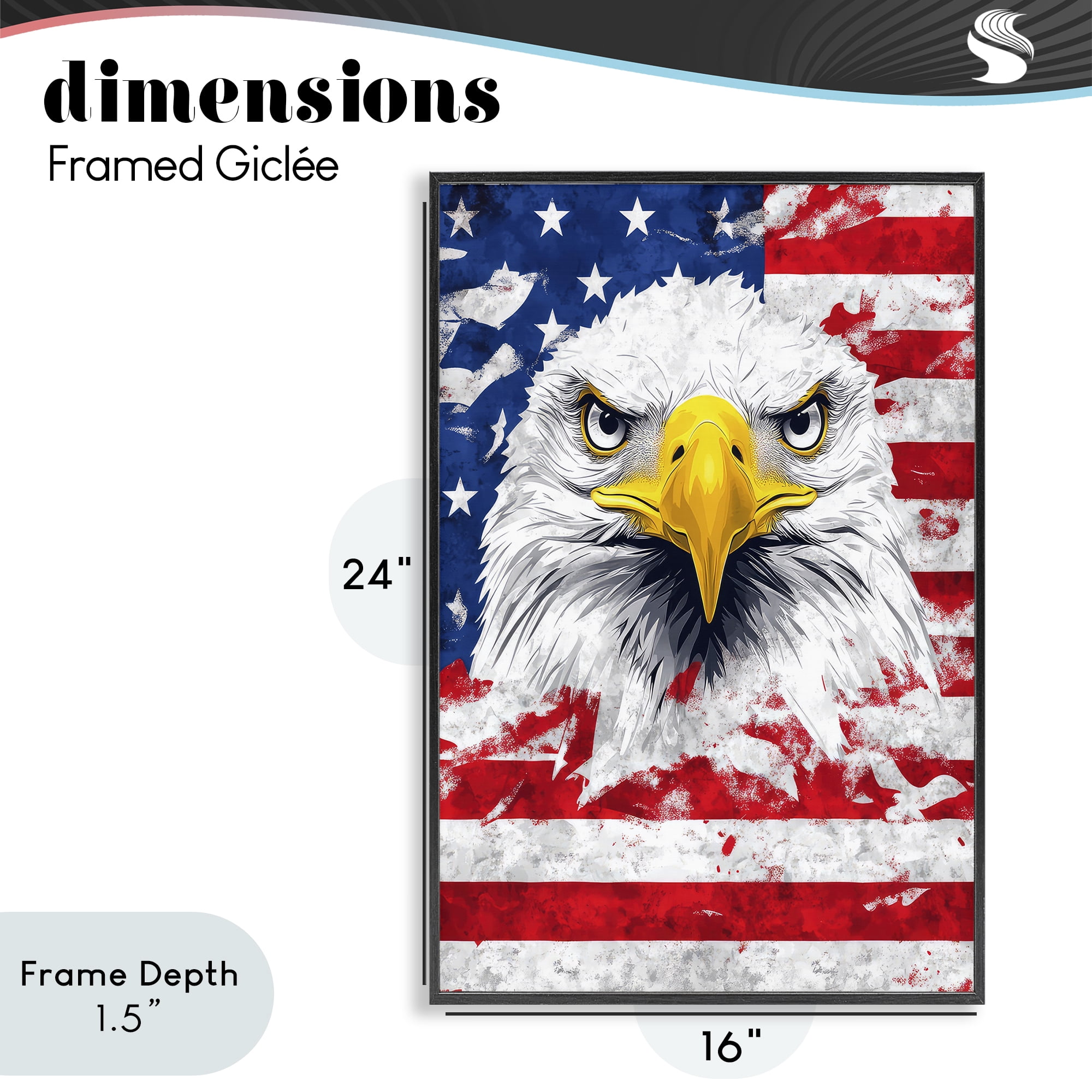 Stupell Industries Patriotic Bald Eagle Flag Black Framed Giclee Art, design by The Wands Want