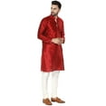 thumbnail image 3 of SKAVIJ Men's Art Silk Kurta Pajama Set Indian Traditional Wear Dress Red S, 3 of 6