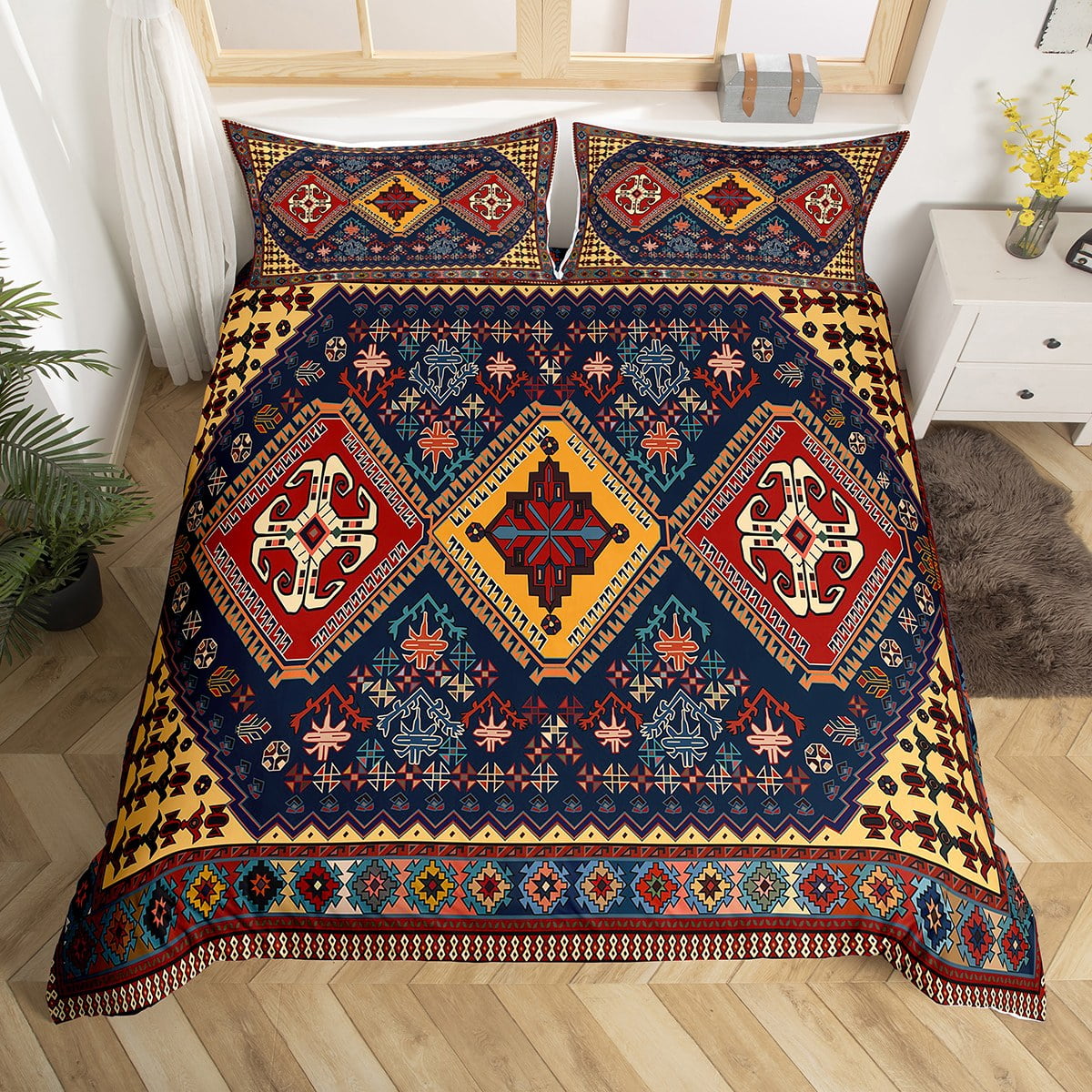 YST Persian Bedding Sets Full Oriental Comforter Cover, Vintage Floral