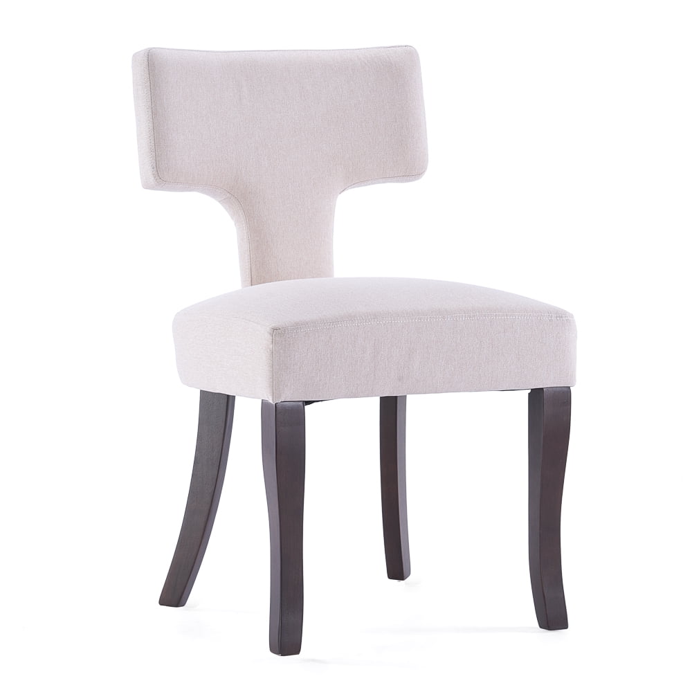 Mid Century Modern Wooden Dining Chairs Set of 2, Upholstered Side Dining Chairs with Curved Back Linen Fabric Armless Wood Chairs Kitchen & Dining Room Farmhouse Chairs (White)