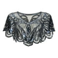 thumbnail image 2 of HNMKIU Women Flapper 1920s Long Sleeve T Shirts for Women Beaded Sequin Evening Cover Cape Shawl for Party Black-1,One Size, 2 of 7
