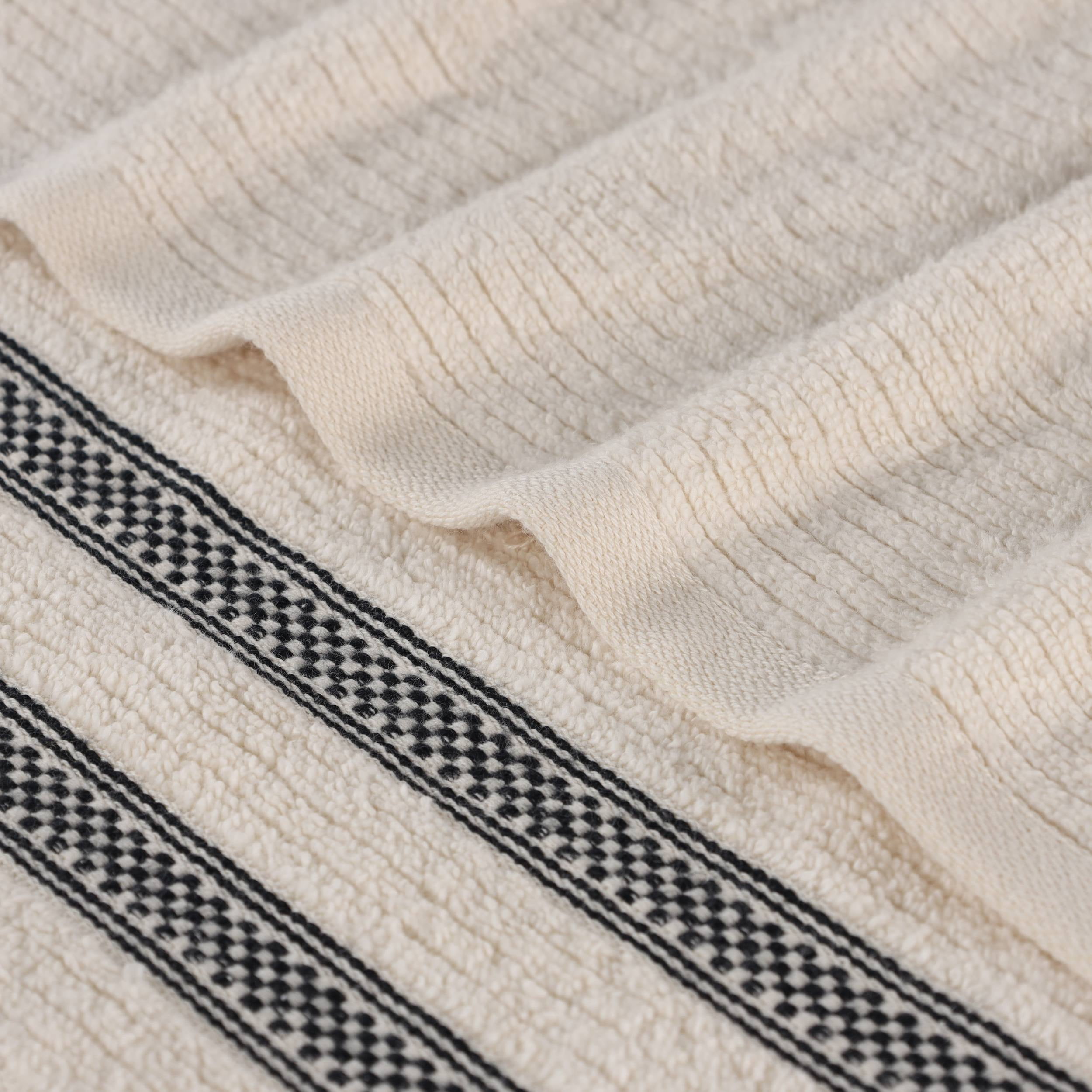 Superior Zero Twist Cotton Ribbed Geometric Hand Towel Set of 6, Ultra Soft Quick Dry, Ivory