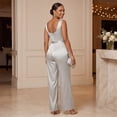 thumbnail image 4 of JULMCOMO Satin Jumpsuits for Women V Neck Sleeveless Dressy Jumpsuits Cinched Waist Wide Leg Evening Party Summer Outfits Silver L, 4 of 7