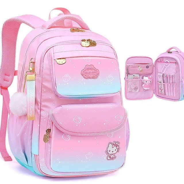 Sanrioed-mochila escolar de Hello kitty, morral impermeable antipérdida con dibujos animados de fresa, gato, alivio de carga, protege la columna vertebral